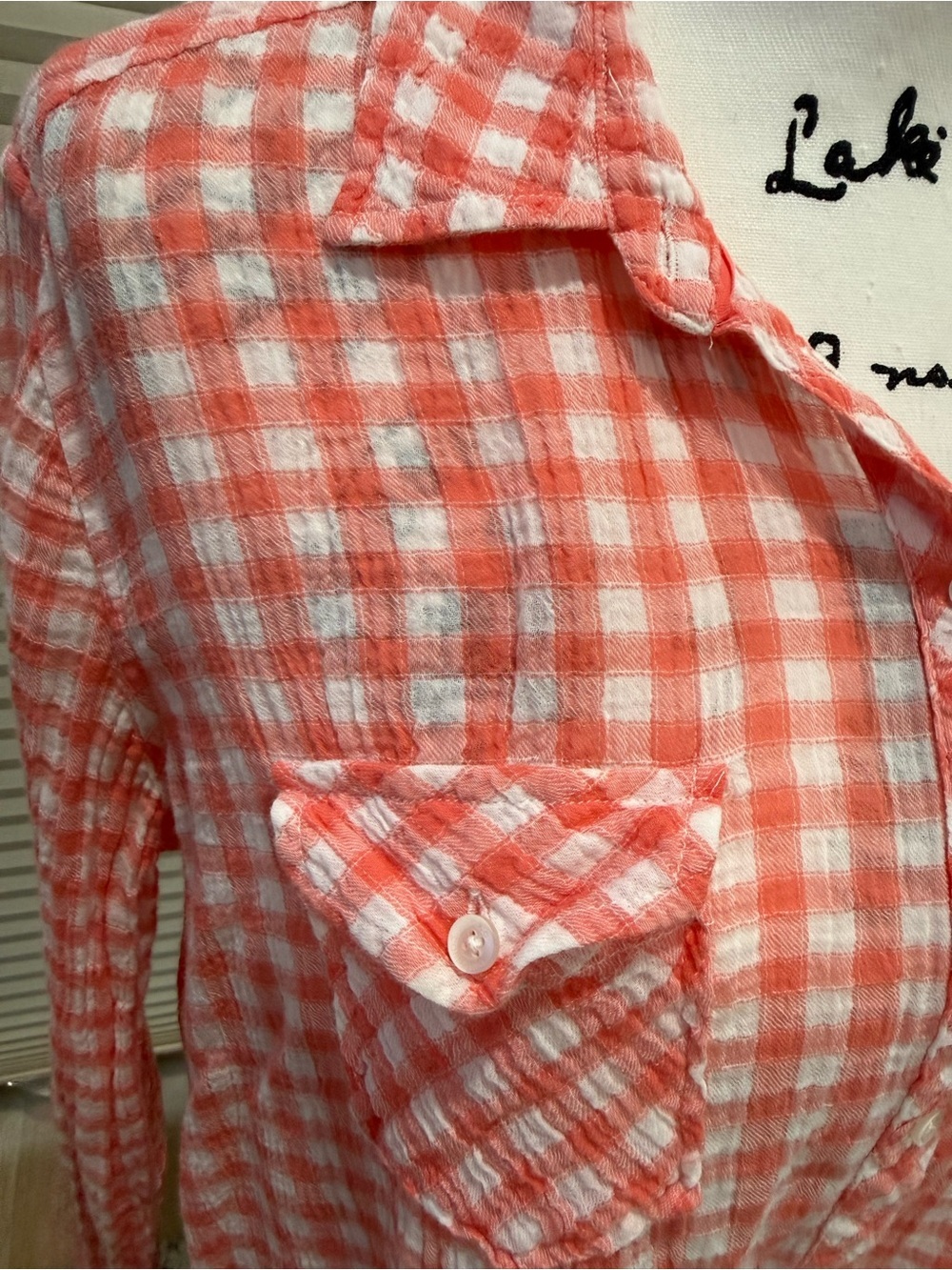 C&C California Coral and White Gingham Button-Up Shirt - Picture 4 of 6